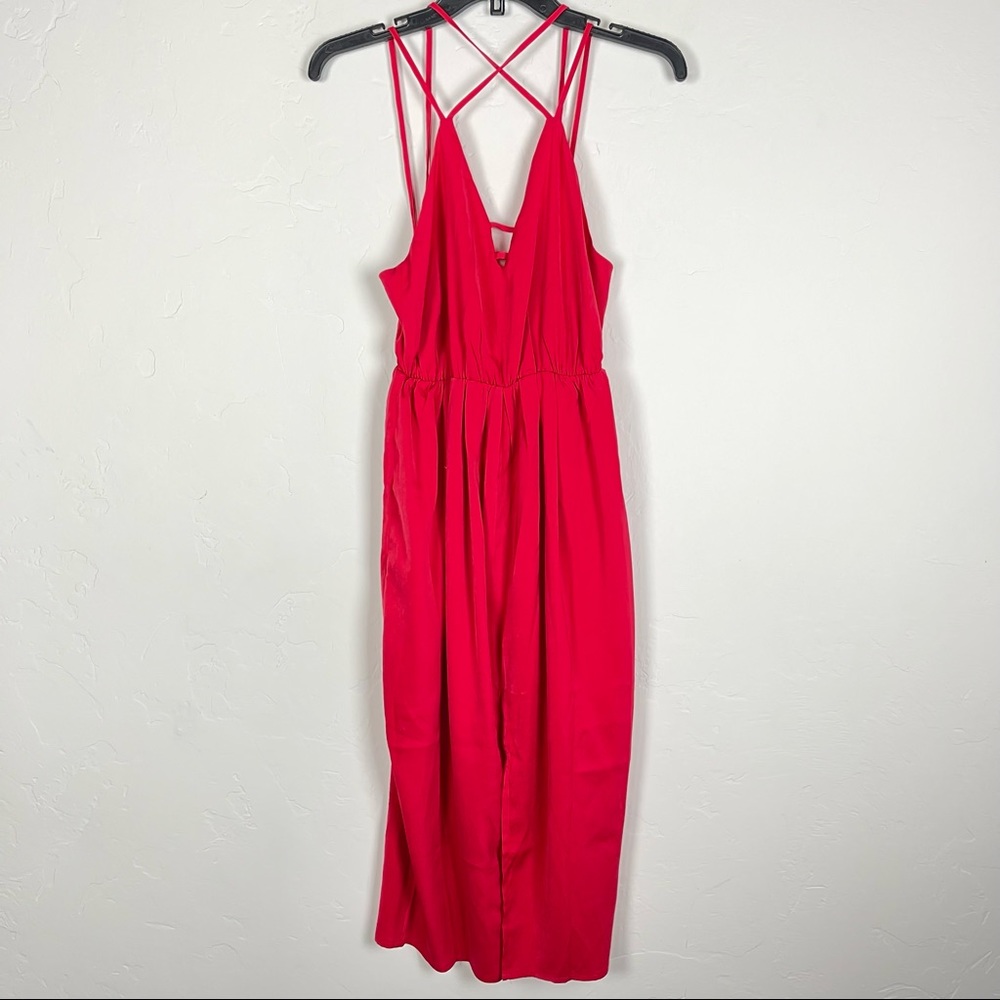 Few Moda‎ New York Dress Solid Red Cocktail Strappy Open Back Slip Slit